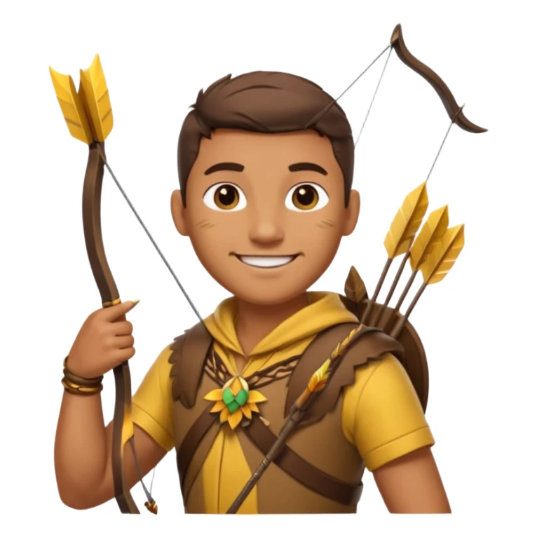 The classic hunter image with a bow and arrow on his back, dressed in brown yellow with some animal made decorations on his clothes sticker