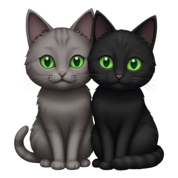 1 grey cat with green eyes and 1 black with green eyes cat cuddling sticker