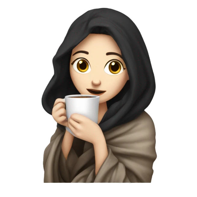 Pale girl with dark hair cozy in a blanket sipping coffee  sticker