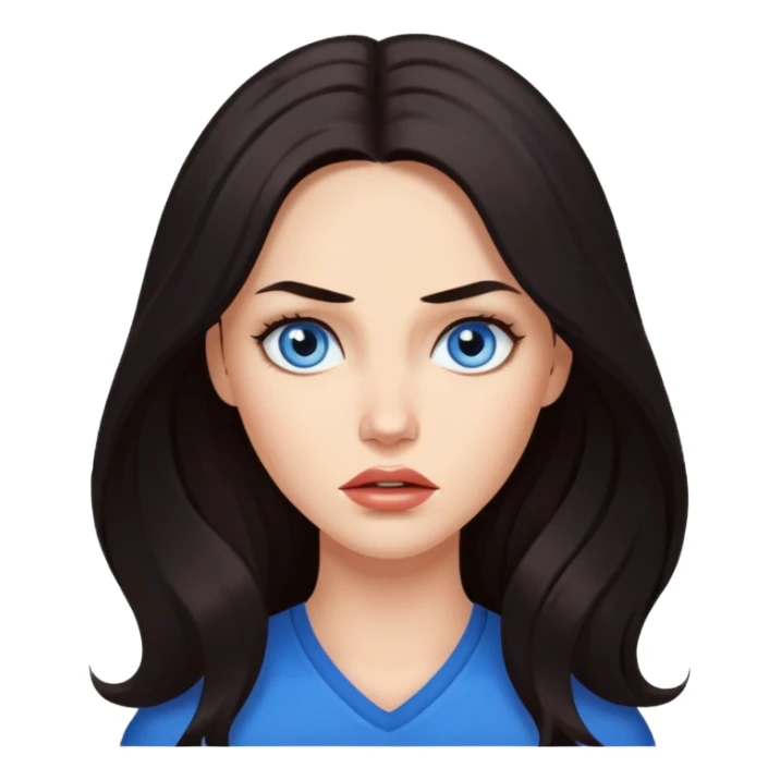 woman with long dark hair, blue eyes, inspired by Megan Fox, expressive face sticker