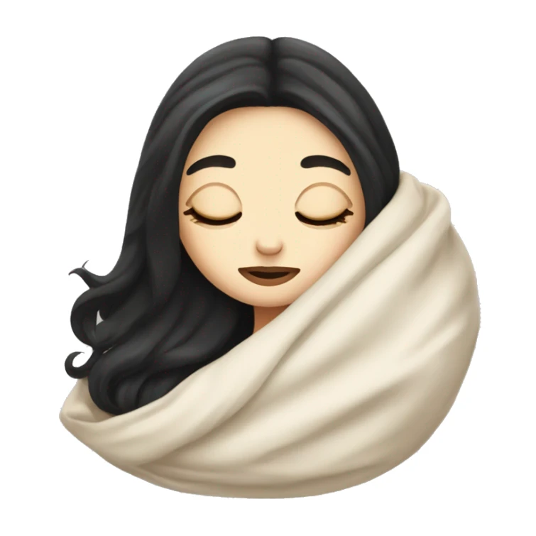 pale girl with long black hair sleeping in blanket  sticker