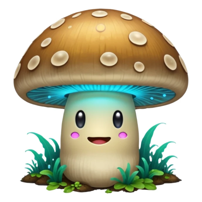 Glowing bioluminescent mushroom with half-closed “bedroom eyes” sticker