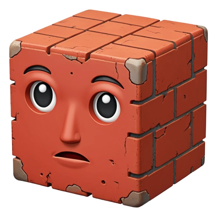 A cuboid made of brick with a face sticker