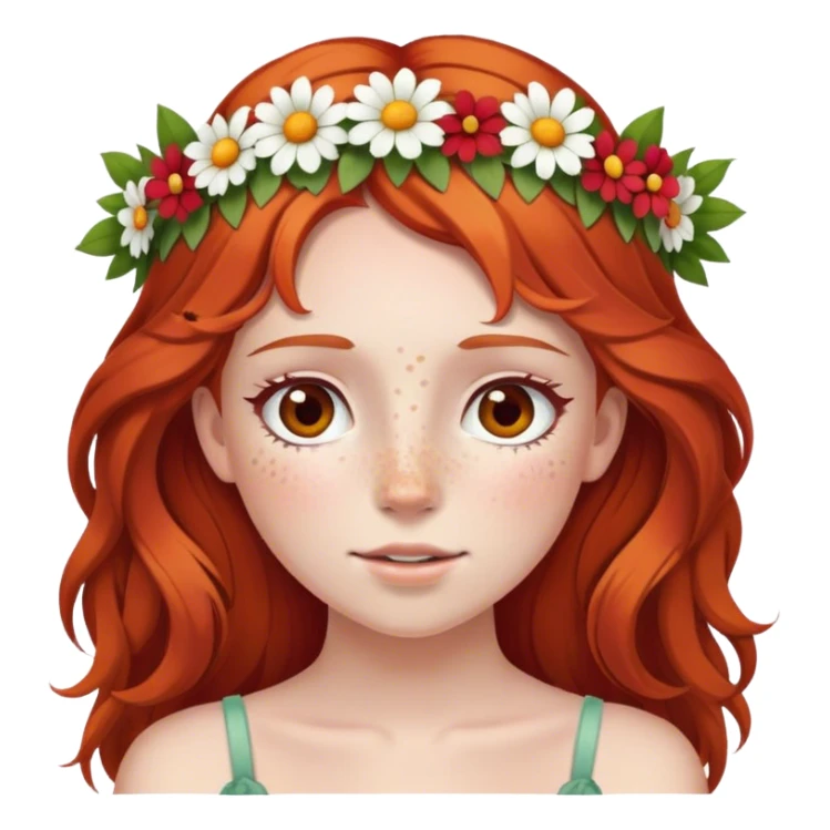 flower crown on red haired girl with freckles  sticker