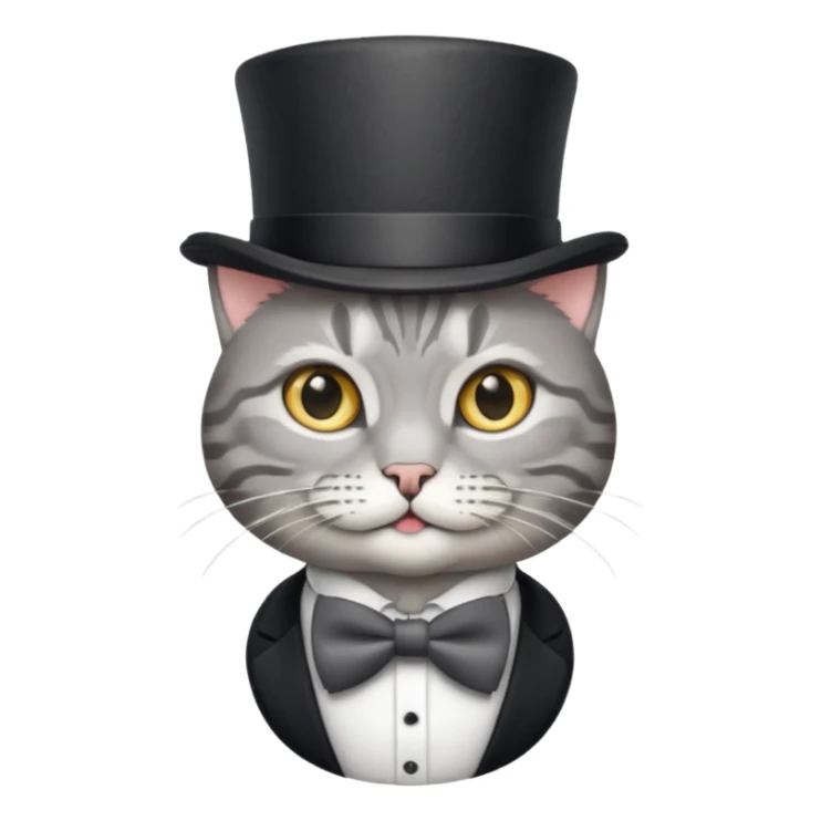 Grey tabby cat in top hat and bow tie sticker