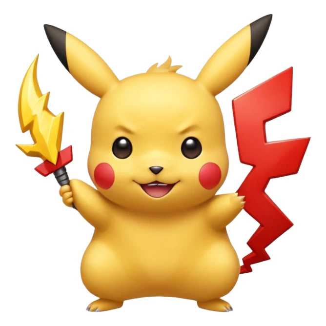 Pikachu inspired by Pokemon, cute and expressive, yellow with red cheeks, simple and bold design, holding a lightning bolt sticker