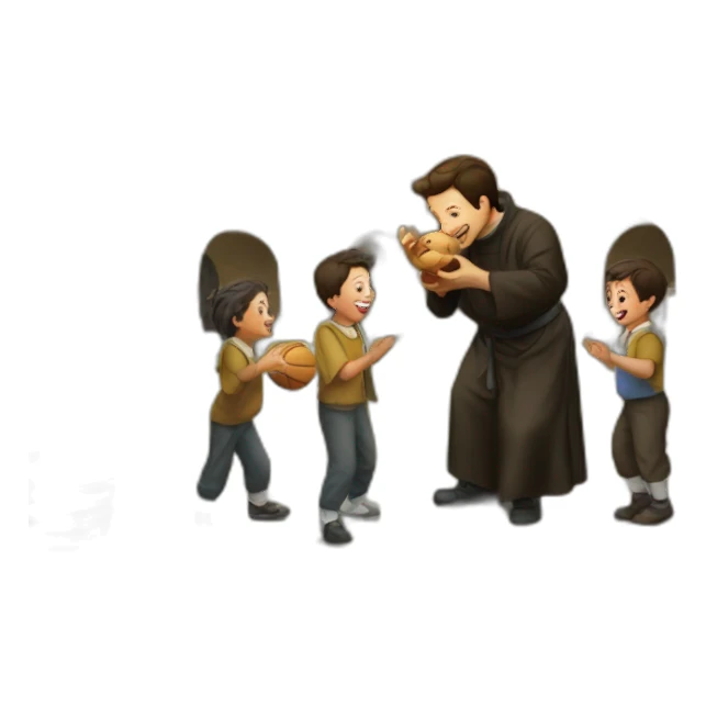 Don bosco playing with kids in the courtyard sticker