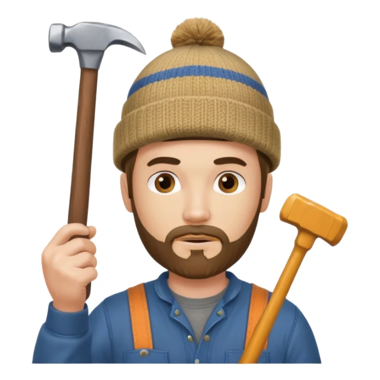 Woodworker goatee knit cap Carharttk shirt hand raised above head sticker