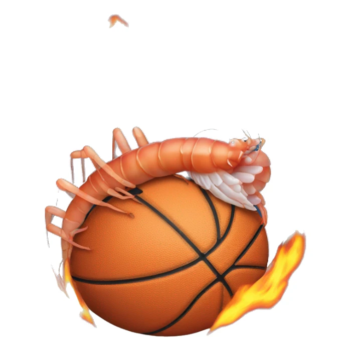 shrimp with basketball ball and fire sticker