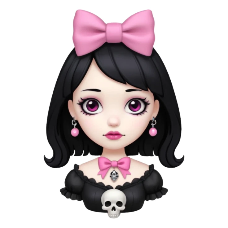 gothic girl with pink bow and skull charm, gothic style, vinyl figure, dramatic details sticker