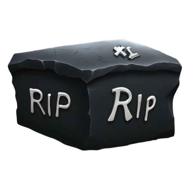 a black grave with the inscription R i P in silver sticker