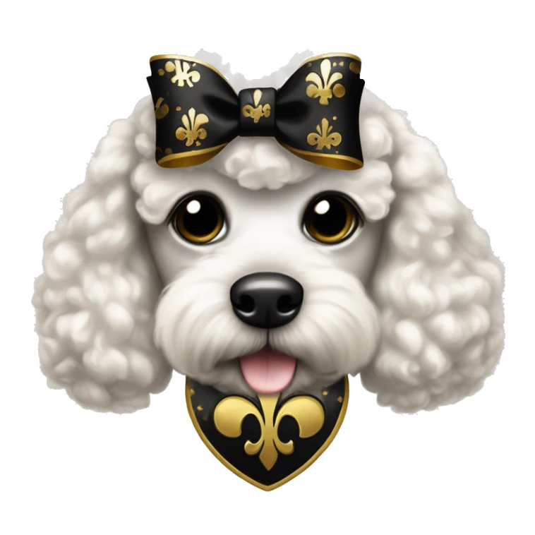 Black and gold bow with gold fleur de lis icon on white poodle sticker