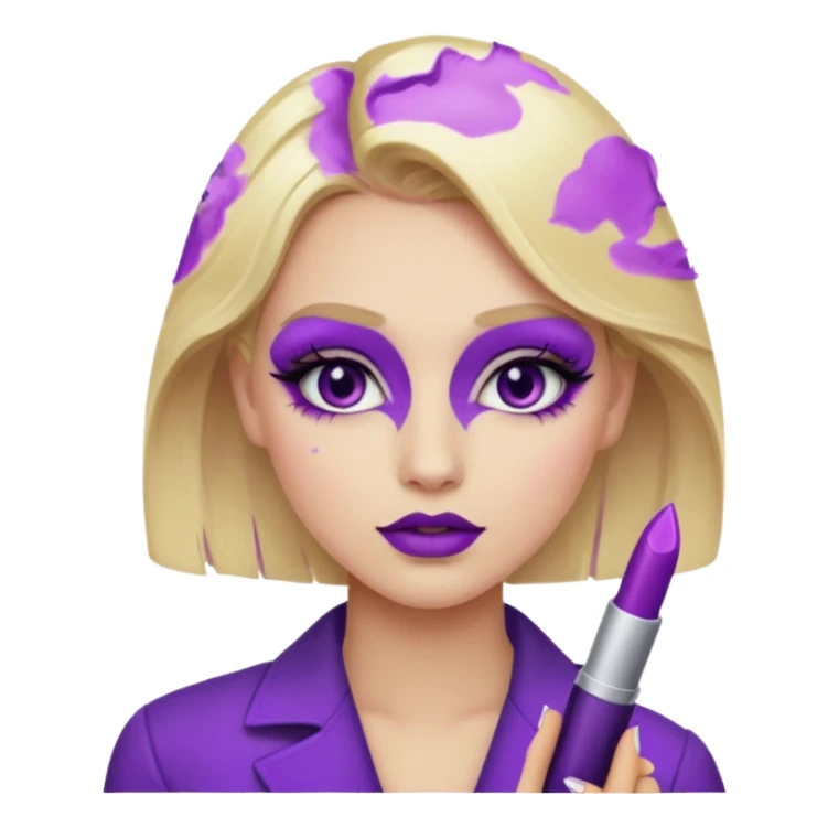 A blonde girl wearing a purple makeup sticker