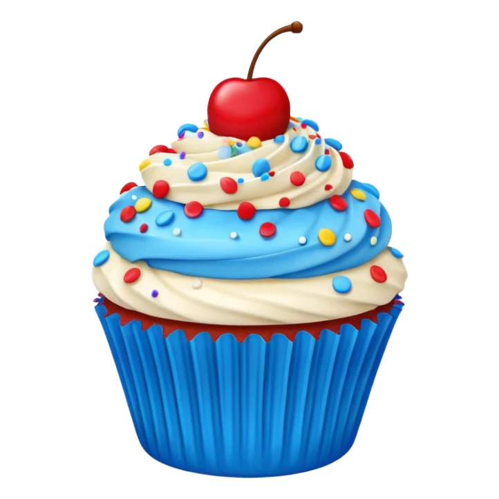 Cartoon Cupcake: blue cream, red paper, sprinkles with cherry on top  sticker