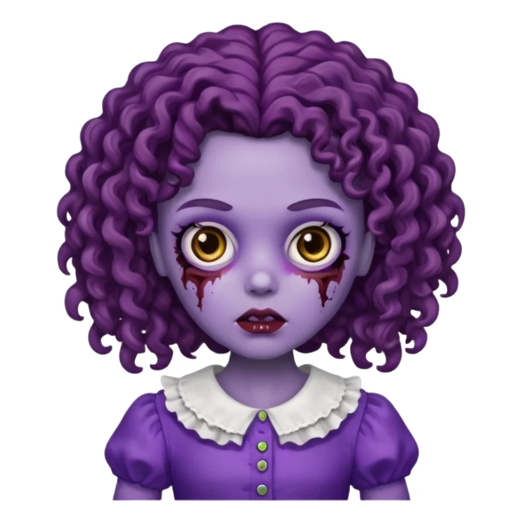faça uma boneca zumbi com olhos castanhos e cabelo cacheado castanho e a parte de baixo do cabelo roxo sticker