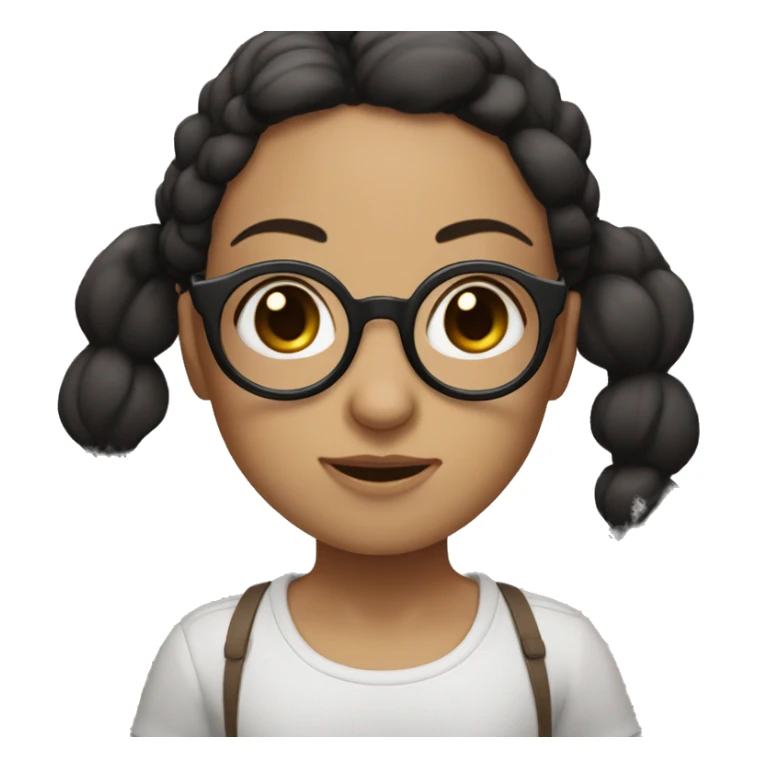 gir of 25 ears using round glasses, medium short black wavy hair, brown eyes sticker