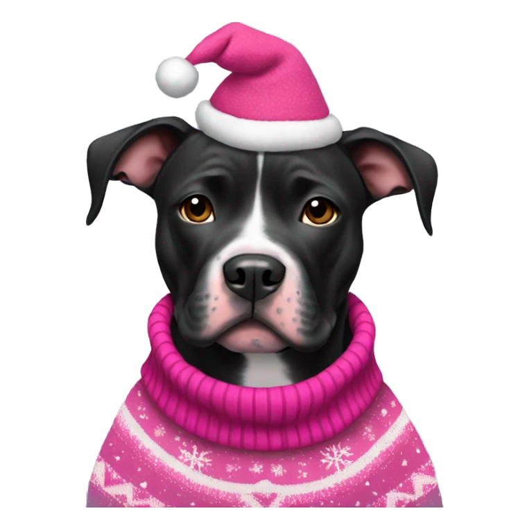 Black pitbull with pink Christmas sweater sticker