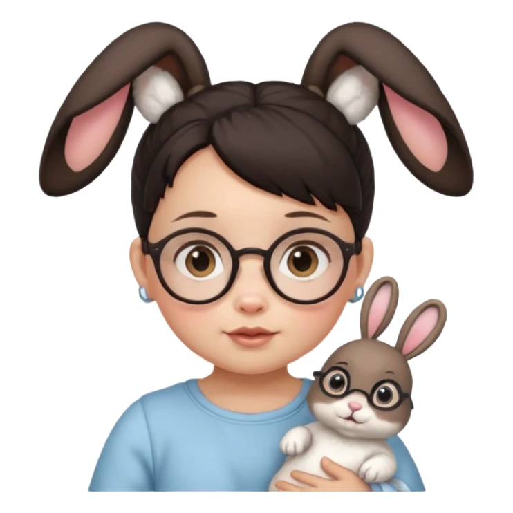 bunny ear accessory wearing baby dark haired bun spectacled sticker