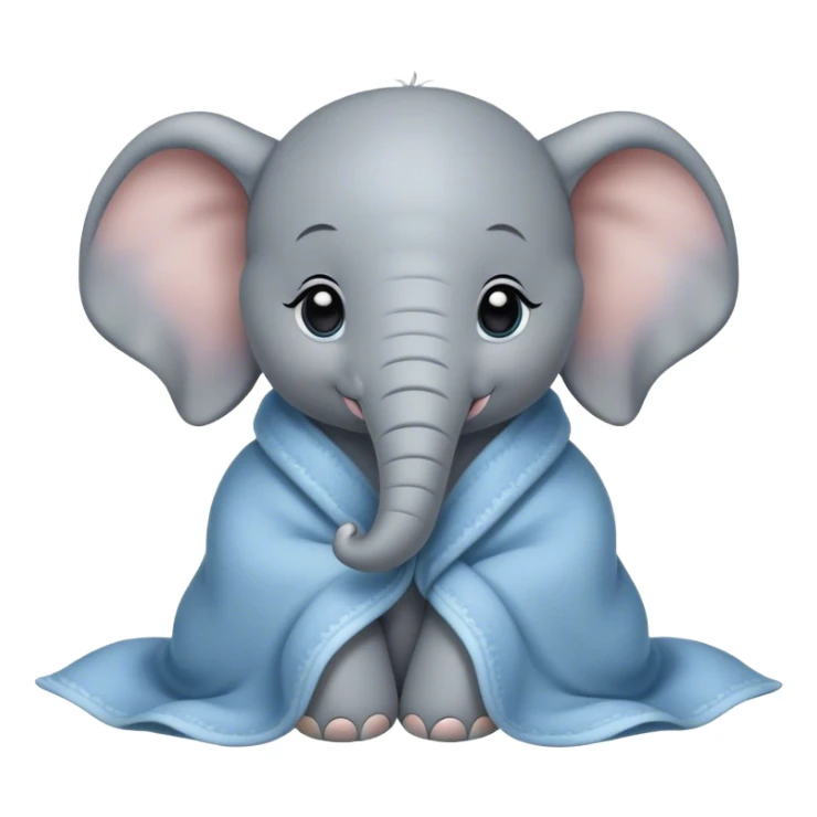 Cute, Disney-style baby elephant cozy in blanket sticker