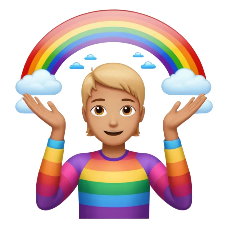 person with arms spread apart, magical rainbow spreading out between their hands sticker