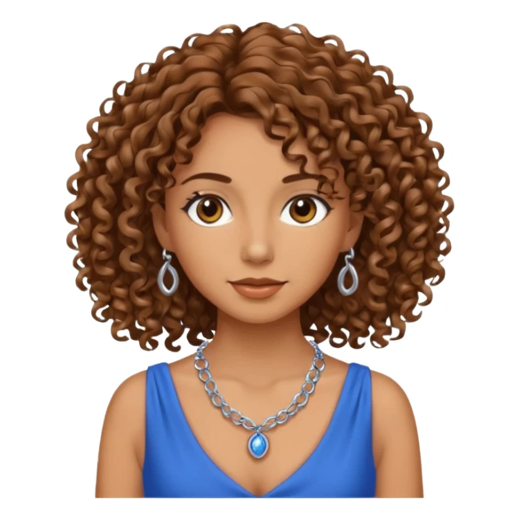 curly hair woman blue dress and chain sticker