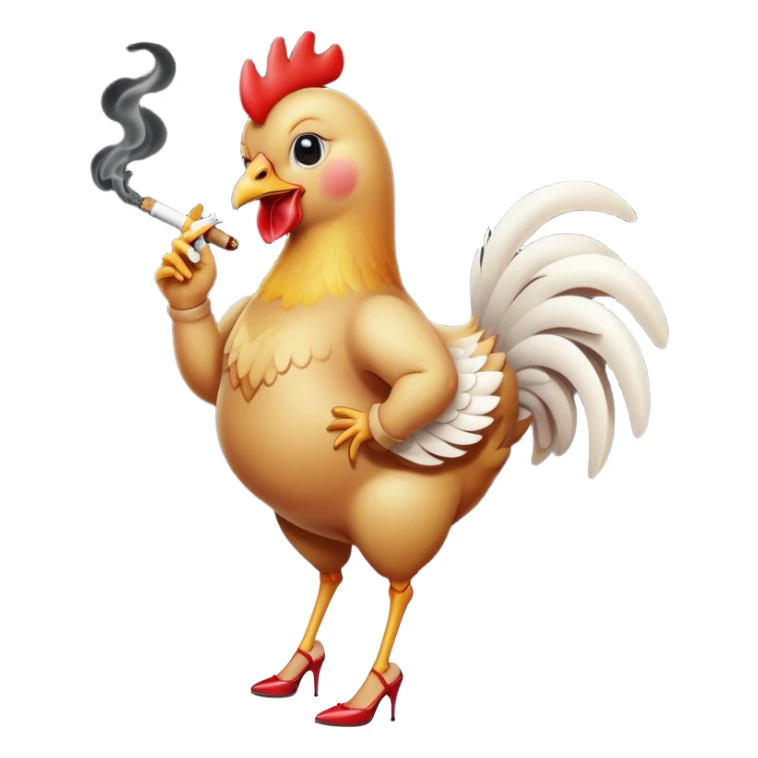 Dancing pregnant chicken chick with high heels and cigarette sticker