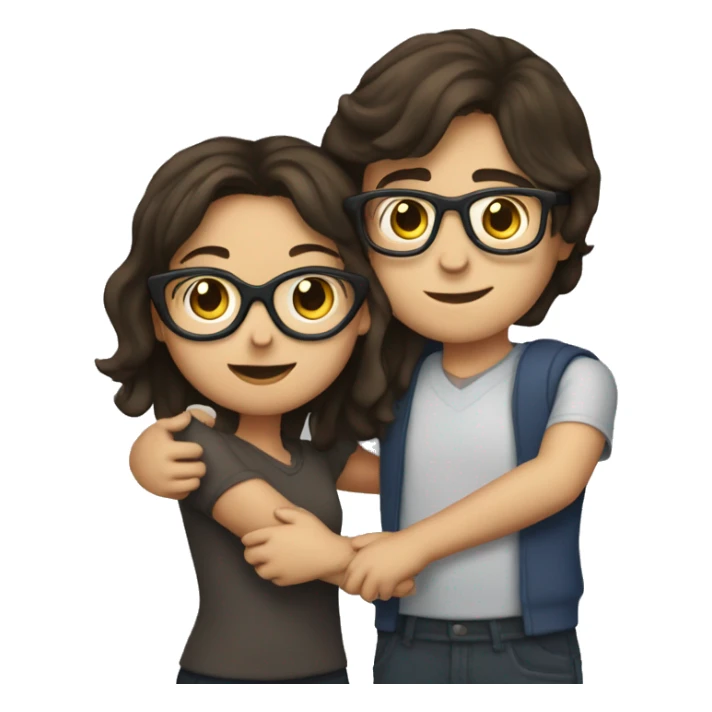 a brunette girl hugging a brunette boy with glasses  sticker