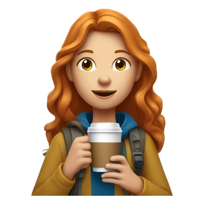 ginger girl long hair hiking in mountains with coffee and dog  sticker