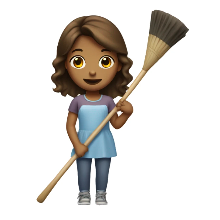girl with brown hair, medium skin, holding a bath broom in her hands sticker