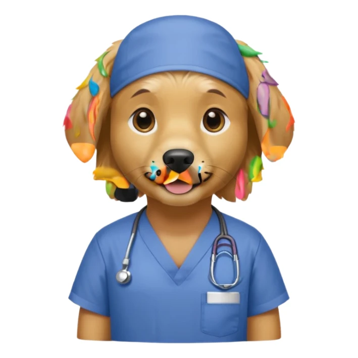 golden retriever wearing only scrubs sticker