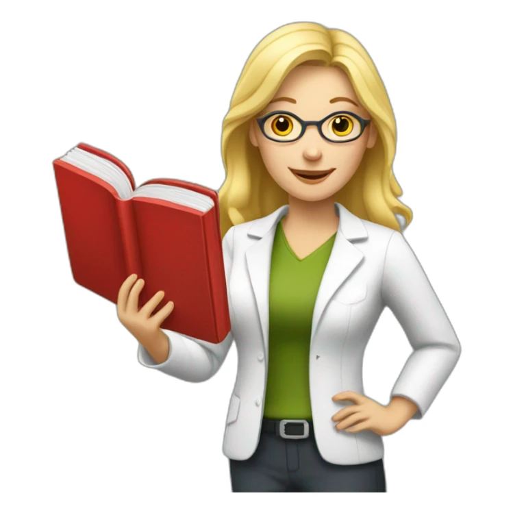 blonde teacher with red book medicine sticker