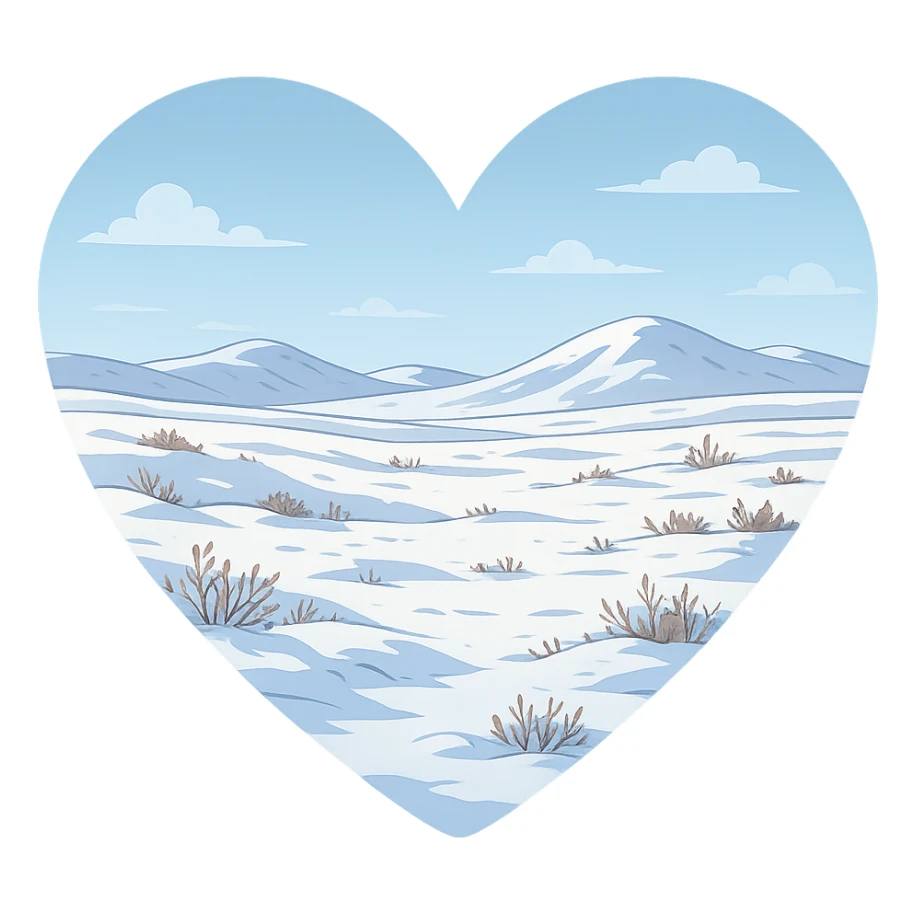 heart with a snowy arctic tundra, clean digital illustration sticker