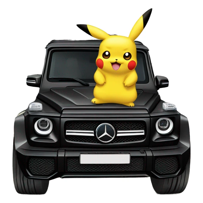 Pikachu wearing black adidas track suit next to a Mercedes G wagon sticker