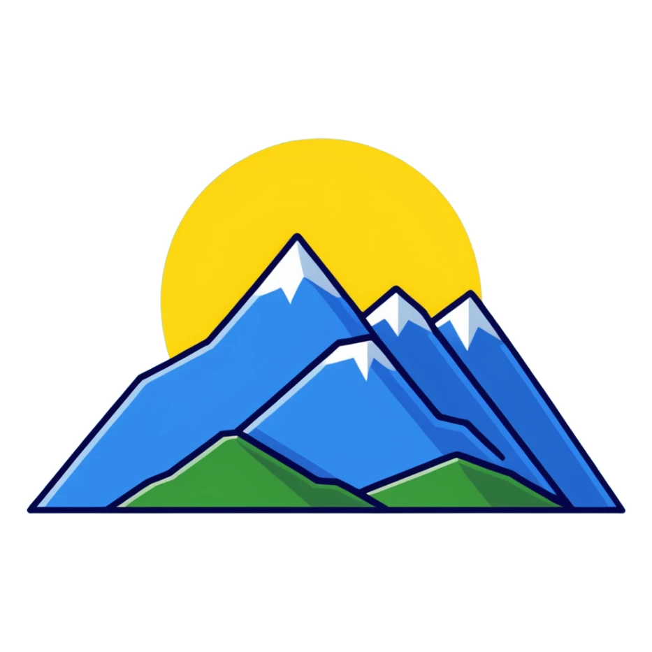 A yellow eight-pointed star with wide points and a simple mountain silhouette in the center of the star sticker