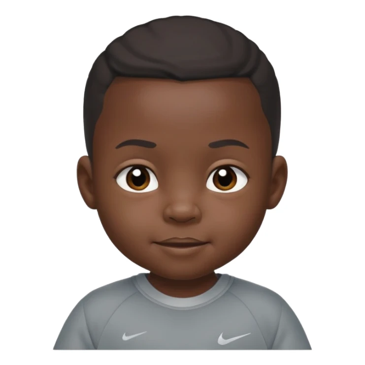 a little black baby with serious facial expression wearing a gray nike tech sticker