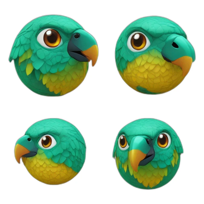 3d sphere with a cartoon Parrot skin texture with Eye of Horus sticker