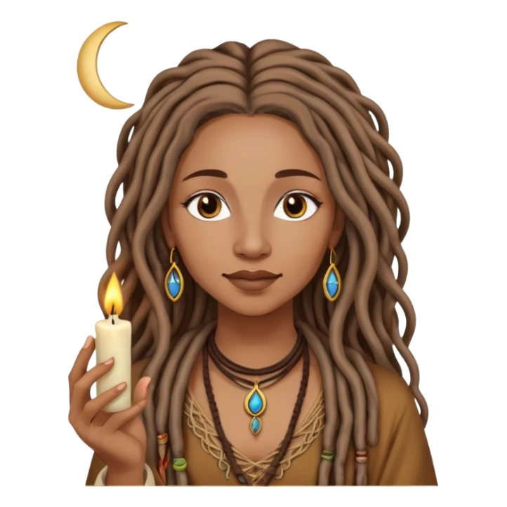 Hippie spiritual moon witch candles incense with light brown locs sticker