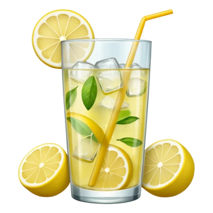 refreshing lemonade in a transparent glass, with ice and lemon garnish sticker