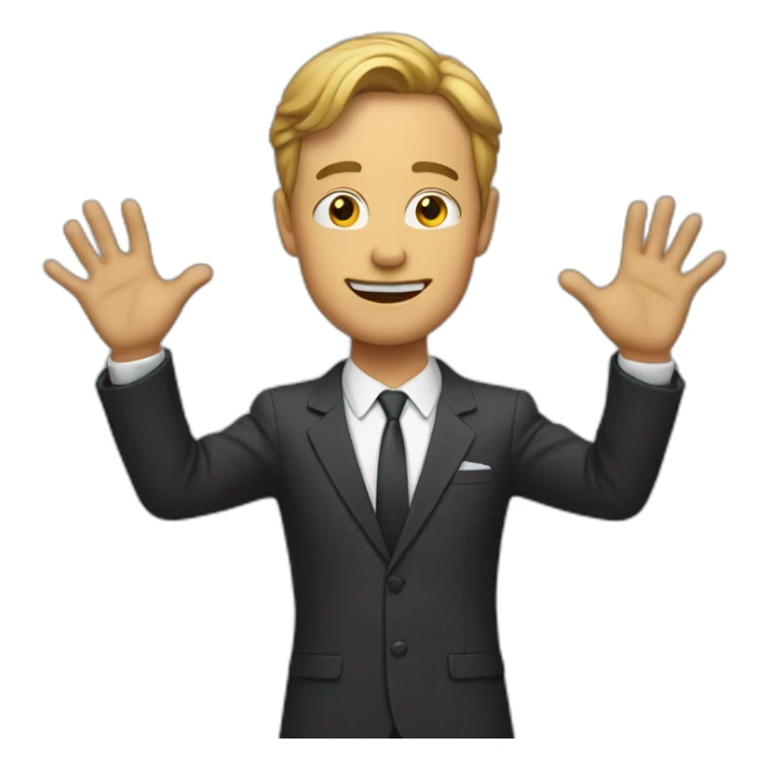 man in suit holding out his arms sticker