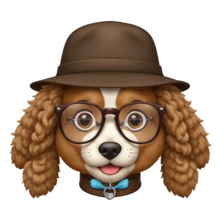 hatted dog with glasses and curly hair sticker