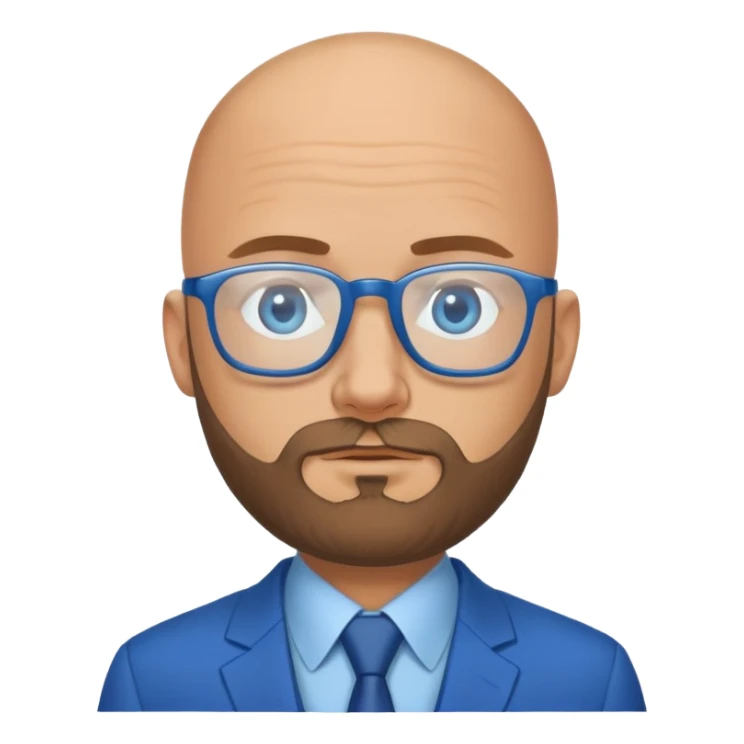 blue-eyed bald man with a beard in a blue suit with glasses sticker