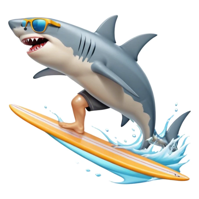 Shark surfing wearing board shorts and sunglasses sticker