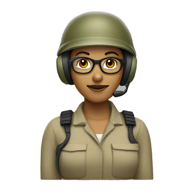 operator dressed in khaki color with a milatary helmet, with glasses, with headset, preferably female sticker