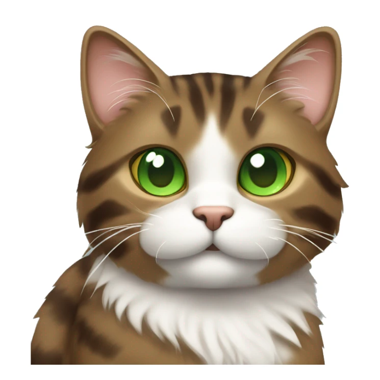 Cheeky fluffy brown tabby cat with white nose and green eyes  sticker