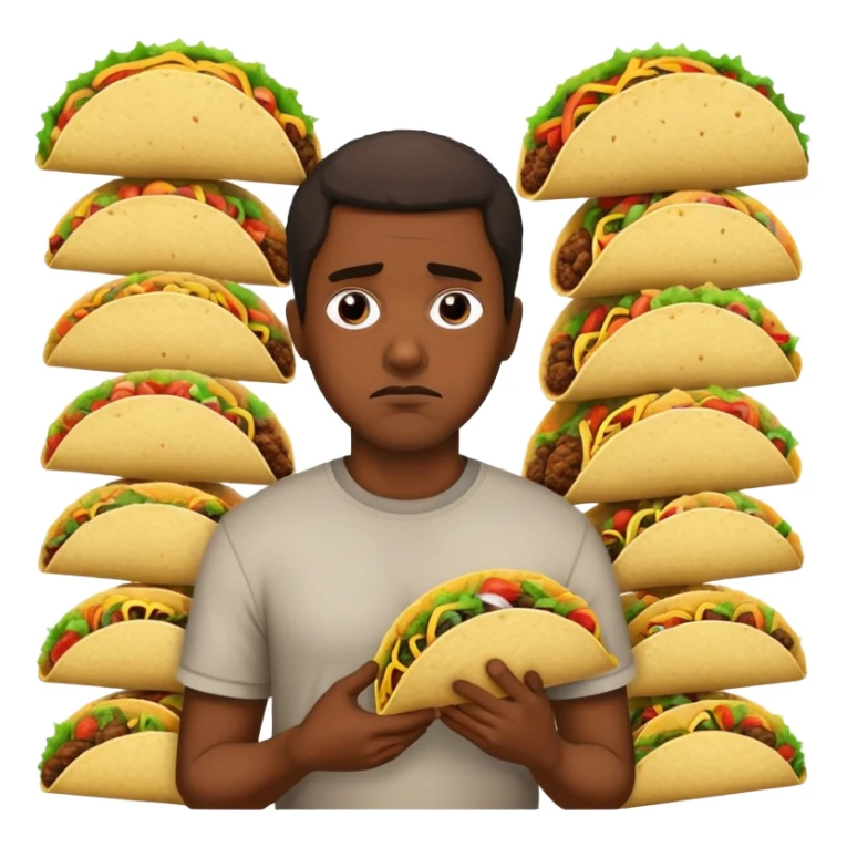 African American man sad in front of a wall with tacos sticker