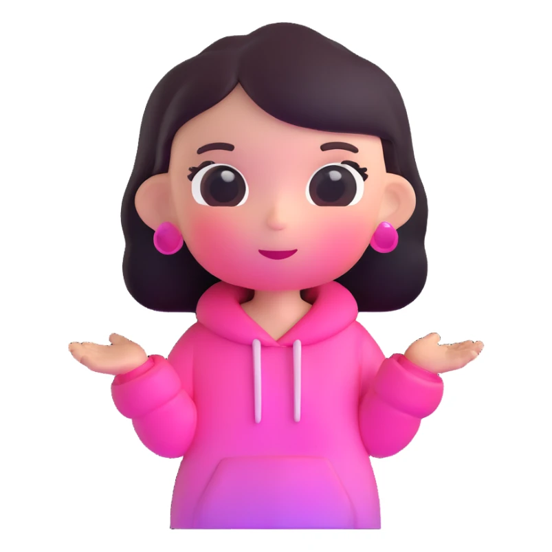 Cute minimalist female character with pink gradient glass effect, transparent background sticker