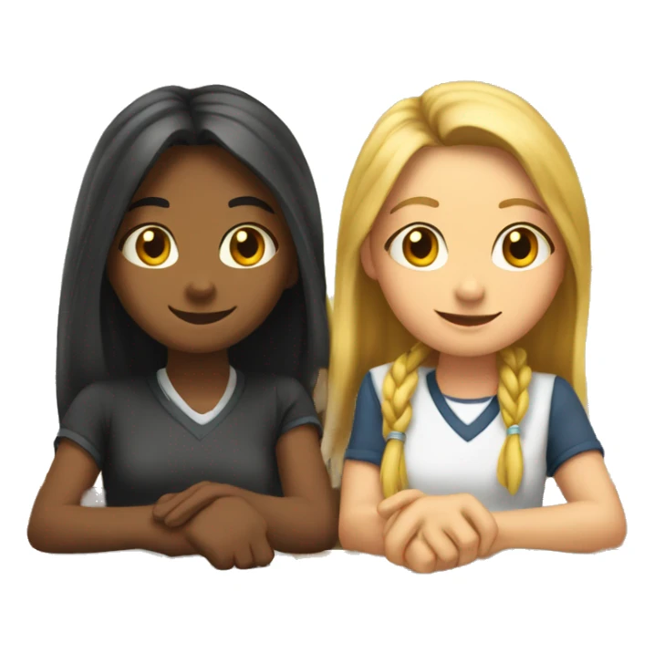 two 18 year old girls holding hands under desk at school. sticker