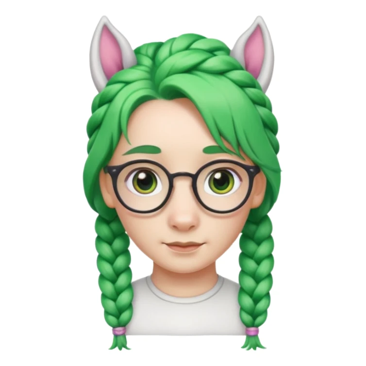braided unicorn wiith big visible braids looking into the camera spectacled green hair and no ears sticker