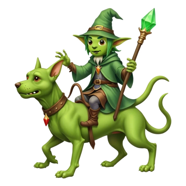 A goblin wizard riding a hound dog  sticker