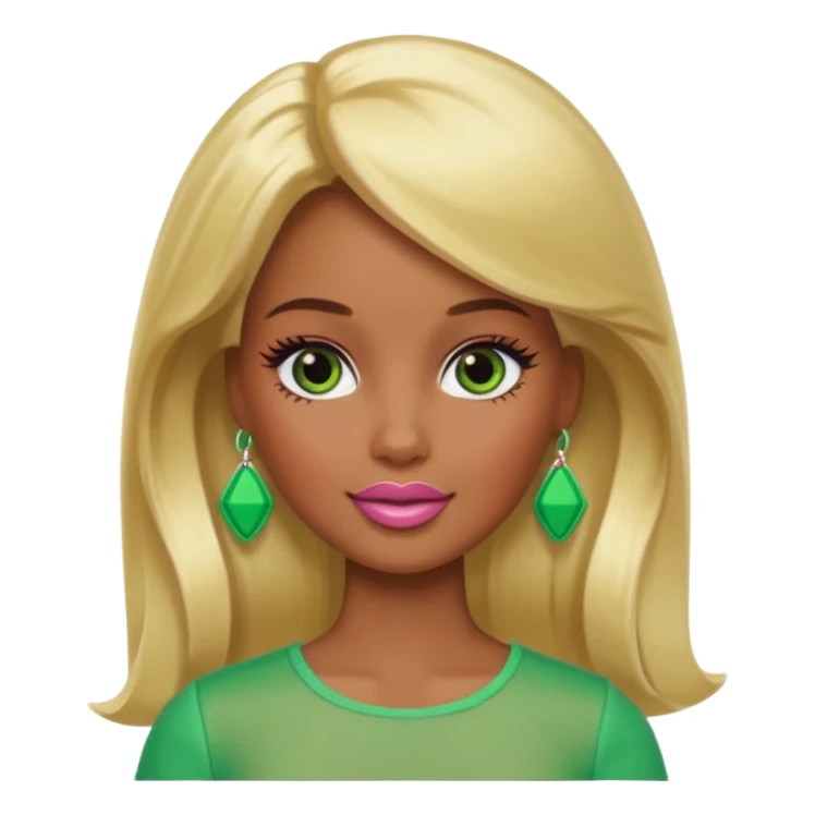Brown skin blonde hair Barbie with green on her face  sticker